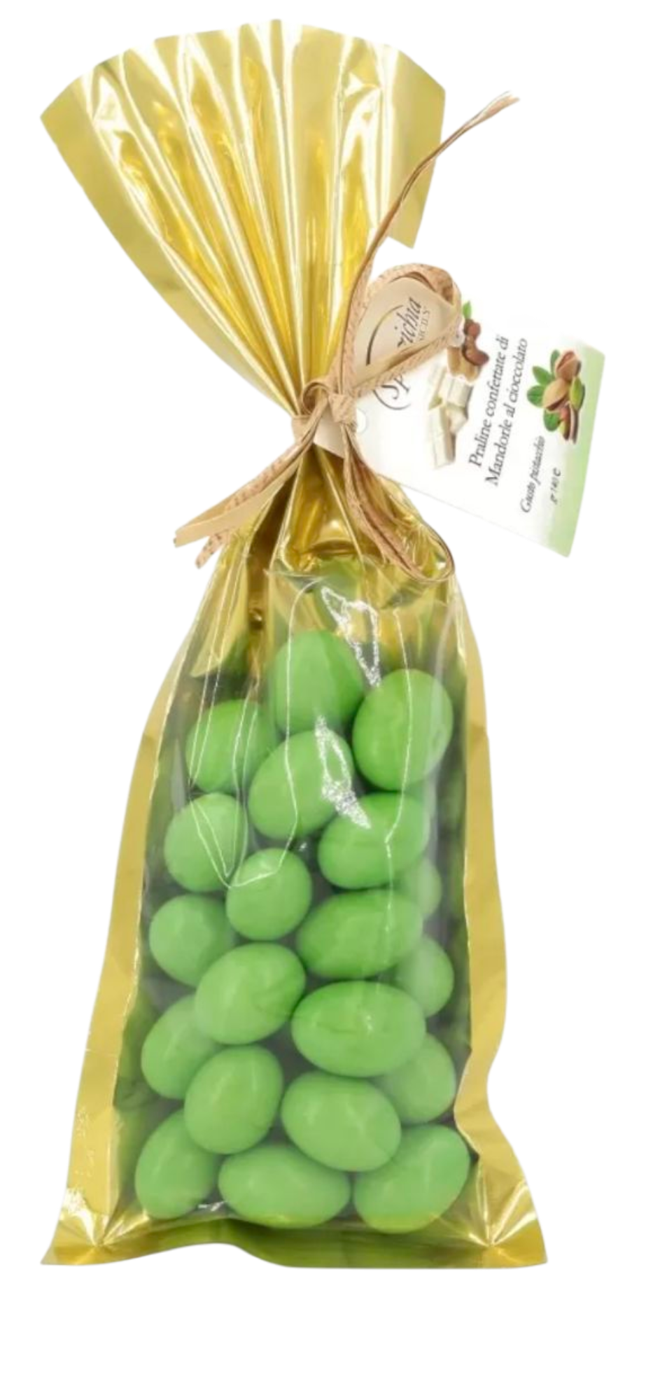 PRALINE CONFETTATE DI MANDORLE AL CIOCCOLATO GUSTO PISTACCHIO 140g