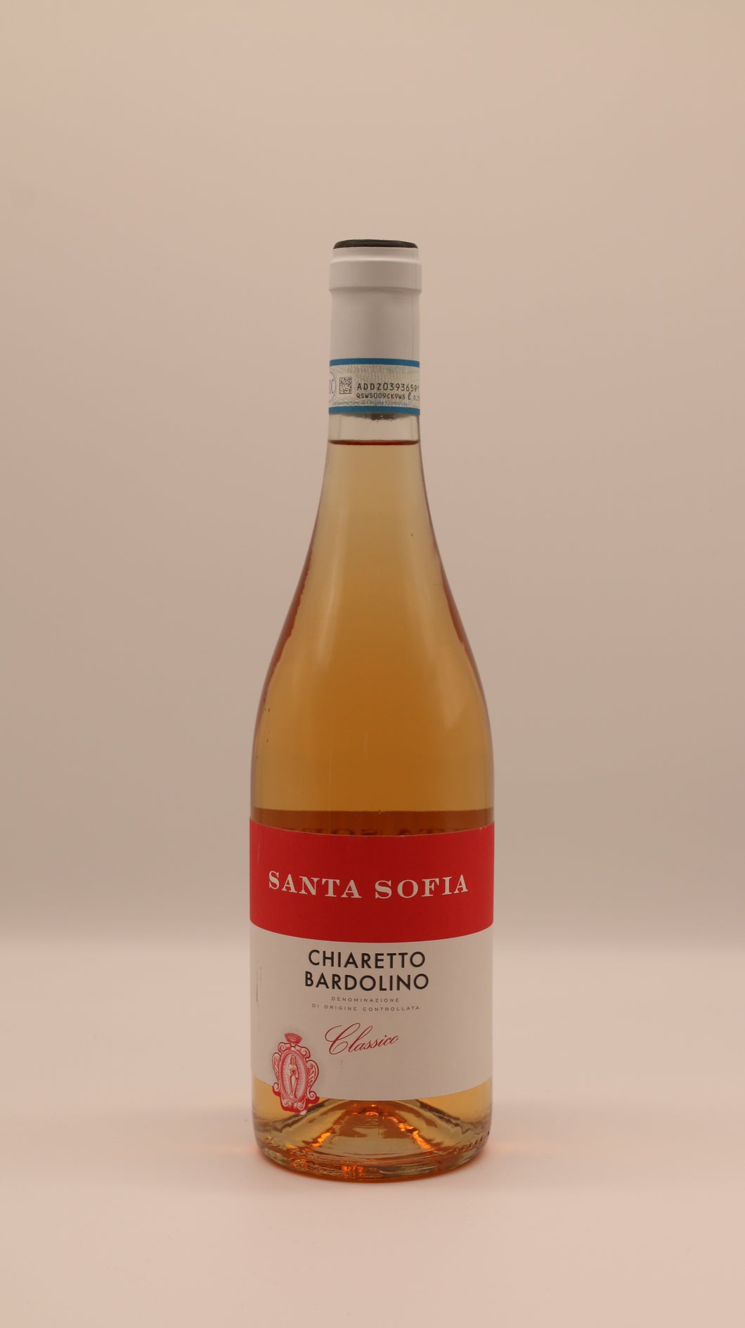 Flasche Chiaretto Bardolino 2023 von Santa Sofia – fruchtig-frischer Roséwein vom Gardasee mit zartrosa Farbe und klassischem Etikett.