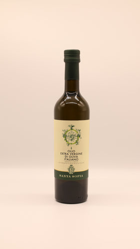 Santa Sofia Olivenöl Extra Vergine – hochwertiges italienisches Olivenöl in grüner 500ml-Flasche, Vorderetikett mit Wappen